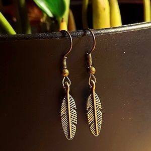 Handmade Bronze 1½ inch Feather Dangle Earrings with fish-hooks